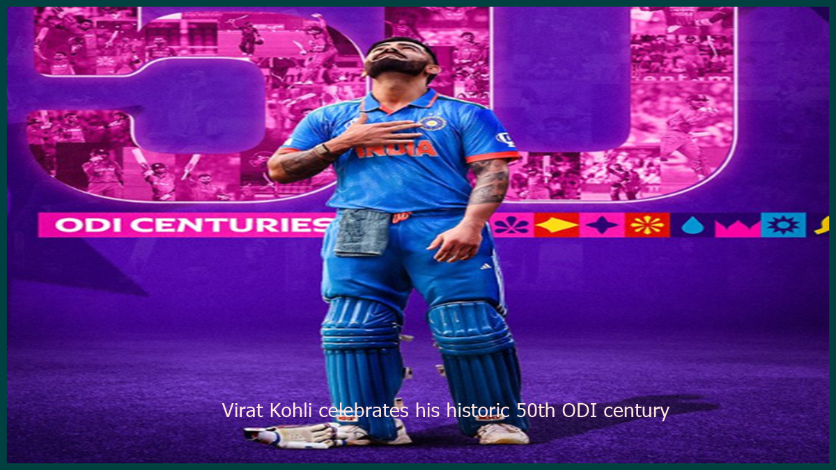 Virat Kohli celebrates his historic 50th ODI century